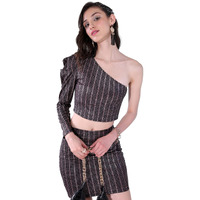 Ketch Women's Polyester Mini Co-Ord Set (Khce000097_Black/Gold