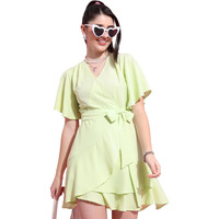 Ketch Women's Polyester Wrap Mini Dress (Khj6000479_Green