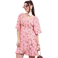 Ketch Women's Cotton Blend Ruffle Hem Dress Above The Knee Khj6000490_Pink/White/Multi