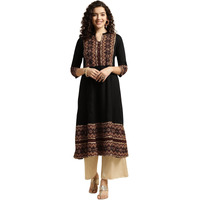 Rangita Black Rayon Calf Length Printed Flared Kurti For Women | Kurta For Women_L