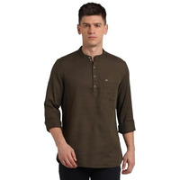 Turtle Men 100% Cotton Brown Solid Slim Fit Casual Kurta Shirt
