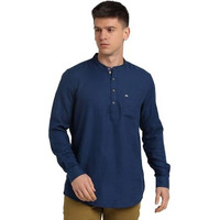 Turtle Men 100% Cotton Blue Solid Slim Fit Casual Kurta Shirt