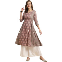 Rangita Rust Rayon Calf Length Printed Flared Kurti For Women | Kurta For Women_3Xl