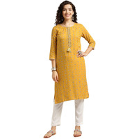 Rangita Yellow Rayon Printed Straight Kurta With Pant | Kurta Set For Women_S