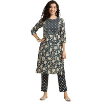 Rangita Blue Cotton Printed Straight Kurta With Pant | Kurta Set For Women_Xl