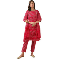 Rangita Pink Cotton Printed Straight Kurta With Pant And Dupatta | Kurta Set For Women_M
