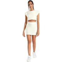 Nobero Women's Cannoli Rebecca Popcorn Textured Co-Ord Set, Off White Popcorn Textured Co-Ord Set, Crop Top & Skirt Set, M