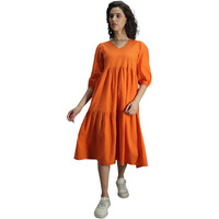 High Star Women's Cotton Pleated Maxi Casual Dress (Hswdrs23005_Or_Orange
