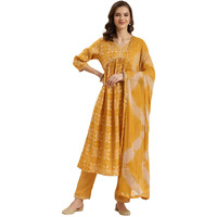 Rangita Yellow Rayon Printed Anarkali Kurta With Pant And Dupatta | Kurta Set For Women_2Xl