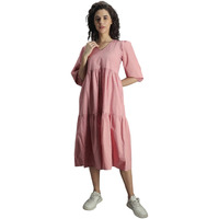 High Star Women's Cotton Pleated Maxi Casual Dress (Hswdrs23005_Lp_Pink
