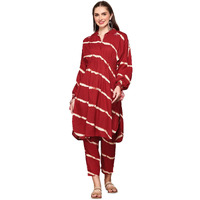 Ishin Women Red 2 Pcs Set (Kurta With Bottom)