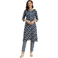 Rangita Navy Blue Cotton Printed Straight Kurta With Pant | Kurta Set For Women_3Xl