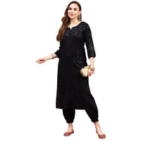 Ishin Women Black Viscose Rayon Kurta