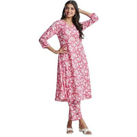 Ishin Women Pink Floral Printed Kurta With Trousers| Cotton Kurta Set| Kurta Set For Women