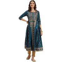 Rangita Teal Chanderi Calf Length Printed Anarkali Kurti For Women | Kurta For Women_M