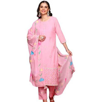Ishin Women Pink Cotton Kurta Set With Dupatta