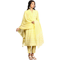 Ishin Women Yellow Cotton Kurta Set With Dupatta