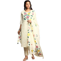 Ishin Women Off White Cotton Kurta Set With Dupatta