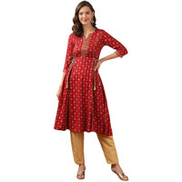 Rangita Maroon Rayon Calf Length Printed A-Line Kurti For Women | Kurta For Women_M