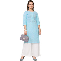 Rangita Light Blue Cotton Knee Length Printed Straight Kurti For Women | Kurta For Women_3Xl