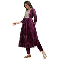 Ishin Floral Embroidered Pleated Thread Work A-Line Kurta With Trousers & Dupatta | Kurta Set For Women | Kurta With Trousers And Dupatta