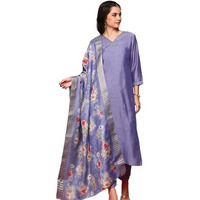 Ishin Floral Embroidered V-Neck Three-Quarter Sleeves Kurta With Trousers & With Dupatta | Kurta Set For Women | Kurta With Trousers And Dupatta