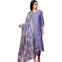 Ishin Floral Embroidered V-Neck Three-Quarter Sleeves Kurta With Trousers & With Dupatta | Kurta Set For Women | Kurta With Trousers And Dupatta