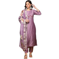 Ishin Floral Embroidered Round Neck Three-Quarter Sleeves Kurta Set | Kurta Set For Women | Kurta With Trousers And Dupatta