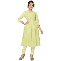 Rangita Lime Green Cotton Embroidered Anarkali Kurta With Pant | Kurta Set For Women_Xl