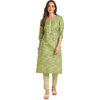 Rangita Green Cotton Printed Straight Kurta With Pant | Kurta Set For Women_M