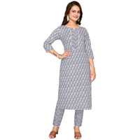 Rangita Light Grey Cotton Printed Straight Kurta With Pant | Kurta Set For Women_S