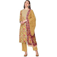 Ishin Women Floral Printed Regular Kurta With Trousers & With Dupatta | Kurta Set For Women | Kurta With Trousers And Dupatta