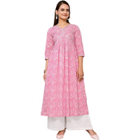 Rangita Pink Cotton Calf Length Embroidered Flared Kurti For Women | Kurta For Women_2Xl