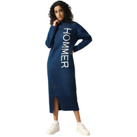 Hubberholme Women Acrylic Knitted Loose Fit Turtle Neck Full Sleeves Bodycon Dresses Navy