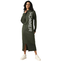 Hubberholme Women Acrylic Knitted Loose Fit High Neck Full Sleeves Bodycon Dresses Olive