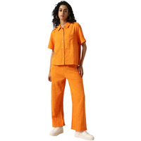 Hubberholme Women Cotton Solid Oversized Fit High-Rise Collar Half Sleeves Co-Ord