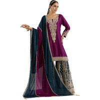 Ishin Gold Zari Embroidered Short Kurta With Embroidered Sharara And Dupatta