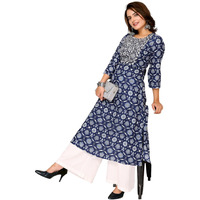Rangita Blue Rayon Calf Length Embroidered A-Line Kurti For Women | Kurta For Women_M