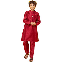Bon Organik Red Silk Kurta With Pajama Set For Boy