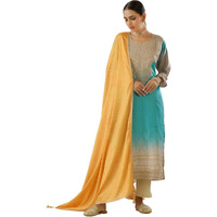 Ishin Gold Zari Yoke Embroidered Straight Kurta With Pants And Dupata