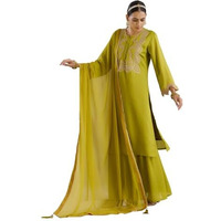 Ishin Gold Zari Detail Embroidered Straight Festive Kurta With Sharara And Dupata