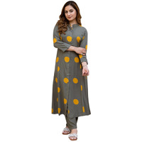 Ishin Grey And Mustard Polka Dot Printed Kurta With Pants