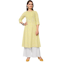 Rangita Yellow Rayon Calf Length Embroidered A-Line Kurti For Women | Kurta For Women_S