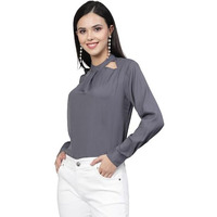 Style Quotient Women Solid Grey Polyester Cutout Smart Formal Top