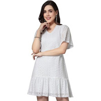 Style Quotient Women Smart Casual White Knee-Length Lace Dress