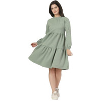 Style Quotient Women Green Waffle Checks Knit Dress