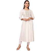Rangita Off White Rayon Calf Length Embroidered Anarkali Kurti For Women | Kurta For Women_2Xl