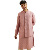 Manyavar Men's Viscose Blend Embroidered|Sequins Jacket Set (Pink,Xxl)