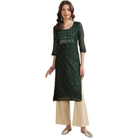 Rangita Green Chanderi Calf Length Embroidered Straight Kurti For Women | Kurta For Women_3Xl