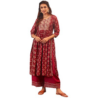 Rangita Women's Chanderi Regular Kurta (664174837367_Maroon_Xl)